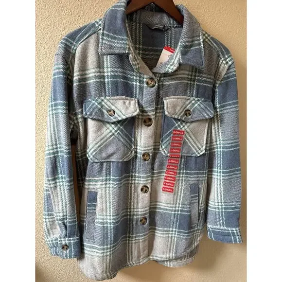 Member's Mark Women's Shacket, Light Blue Plaid, Size XSmall - Picture 1 of 14